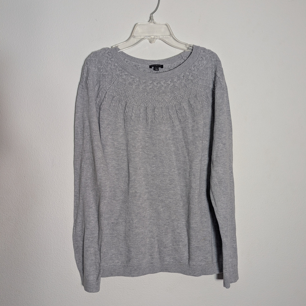 Talbots‎ Women's Sweater Grey Cable Knit Collar Cozy Comfy Autumn Winter Large